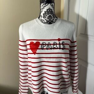 Calligraphie Paris Heart Striped Sweater - Red & White Size Large, NWT